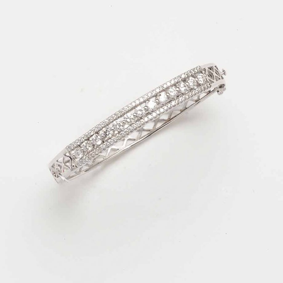 White Gold Diamond Bangle Bracelet | Pinstripe by Sampat Jewellers