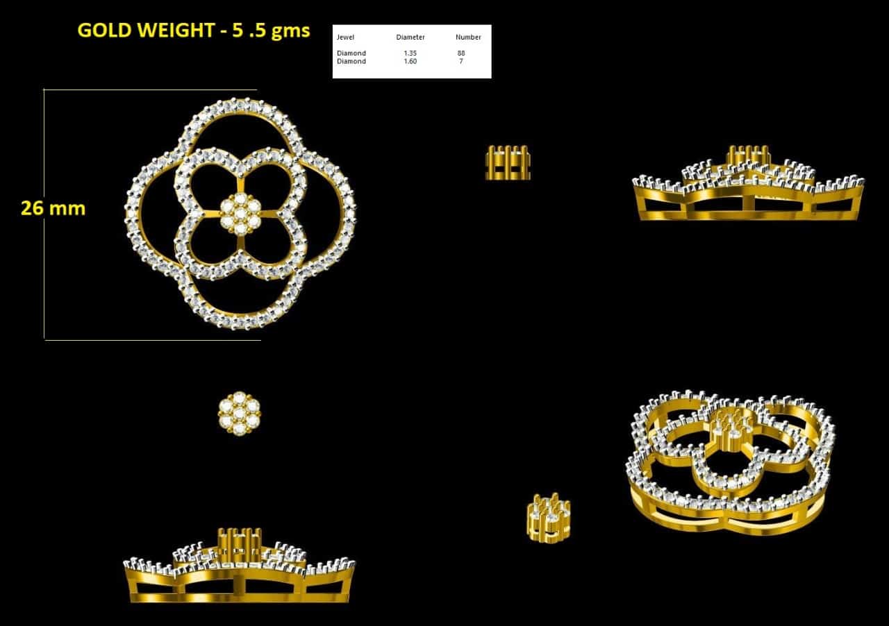 diamond and gold mangalsutra cad drawing