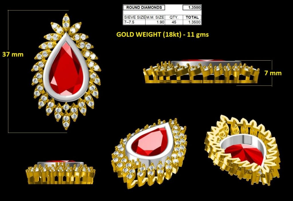 diamond pendant cad model Sampat Jewellers Inc.