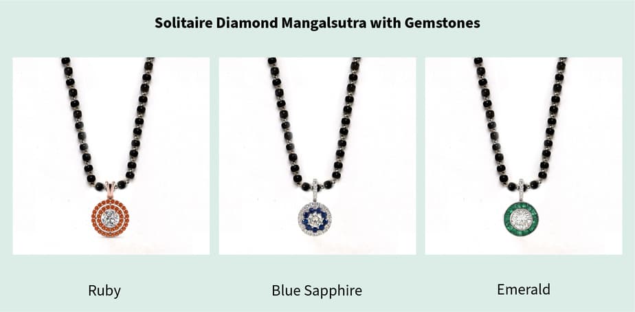 diamond mangalsutra with emerald, ruby, and blue sapphire